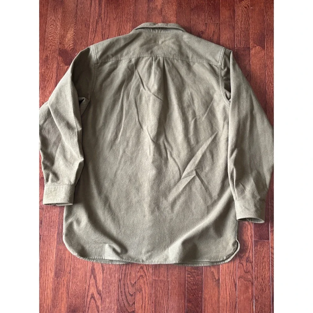 L.L.Bean Chamois Cloth Shirt Men's Large Tall Olive Green Heavy Flannel Shacket